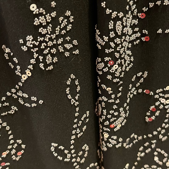 Cache BLACK beaded dress Stone Brooch Sweetheart Neckline Spaghetti Straps SZ 12 - Picture 13 of 14